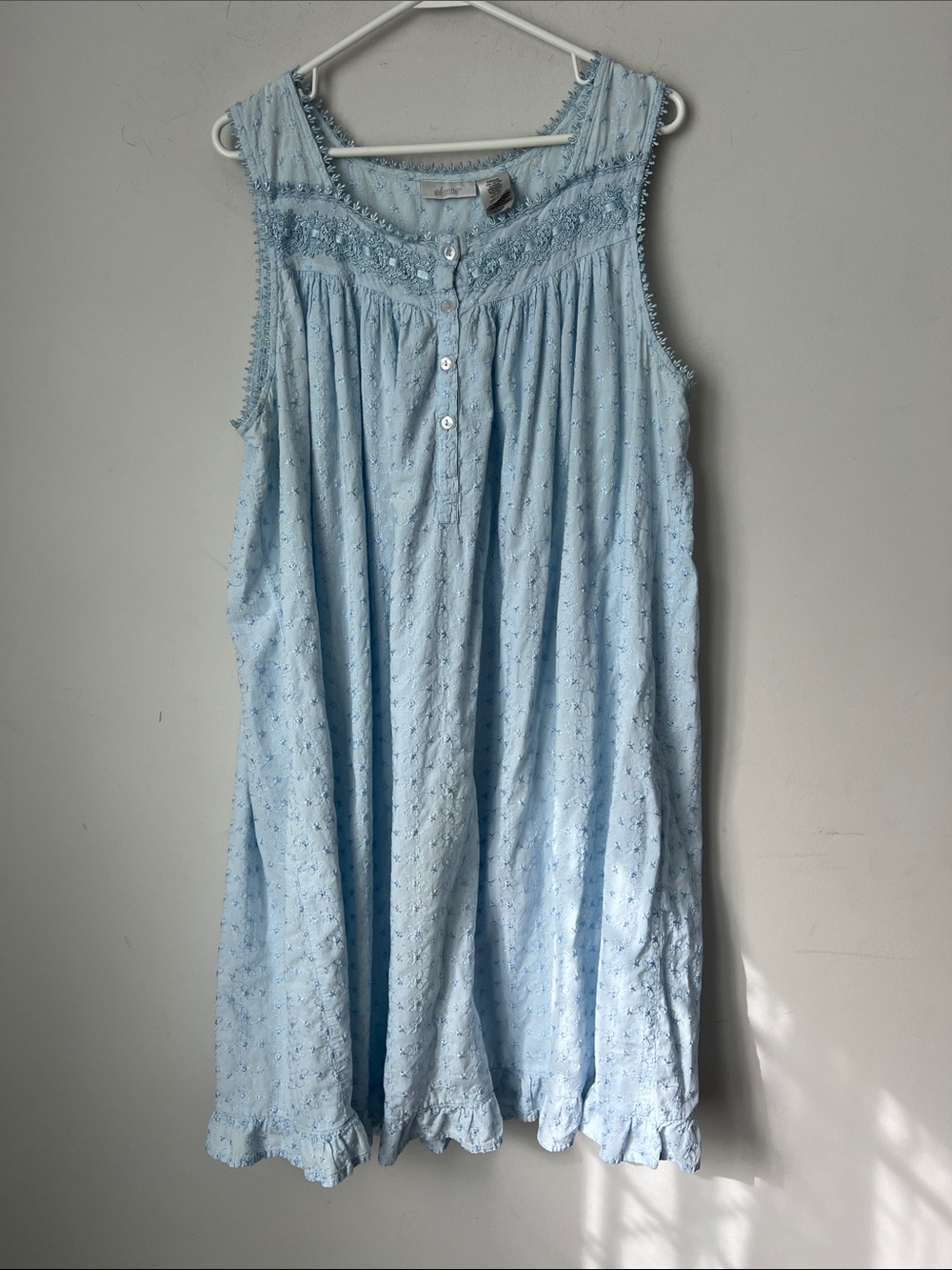 Vtg Blue Floral Nightgown XL Cottagecore Lace Trim Baby Doll Dress Soft Girl